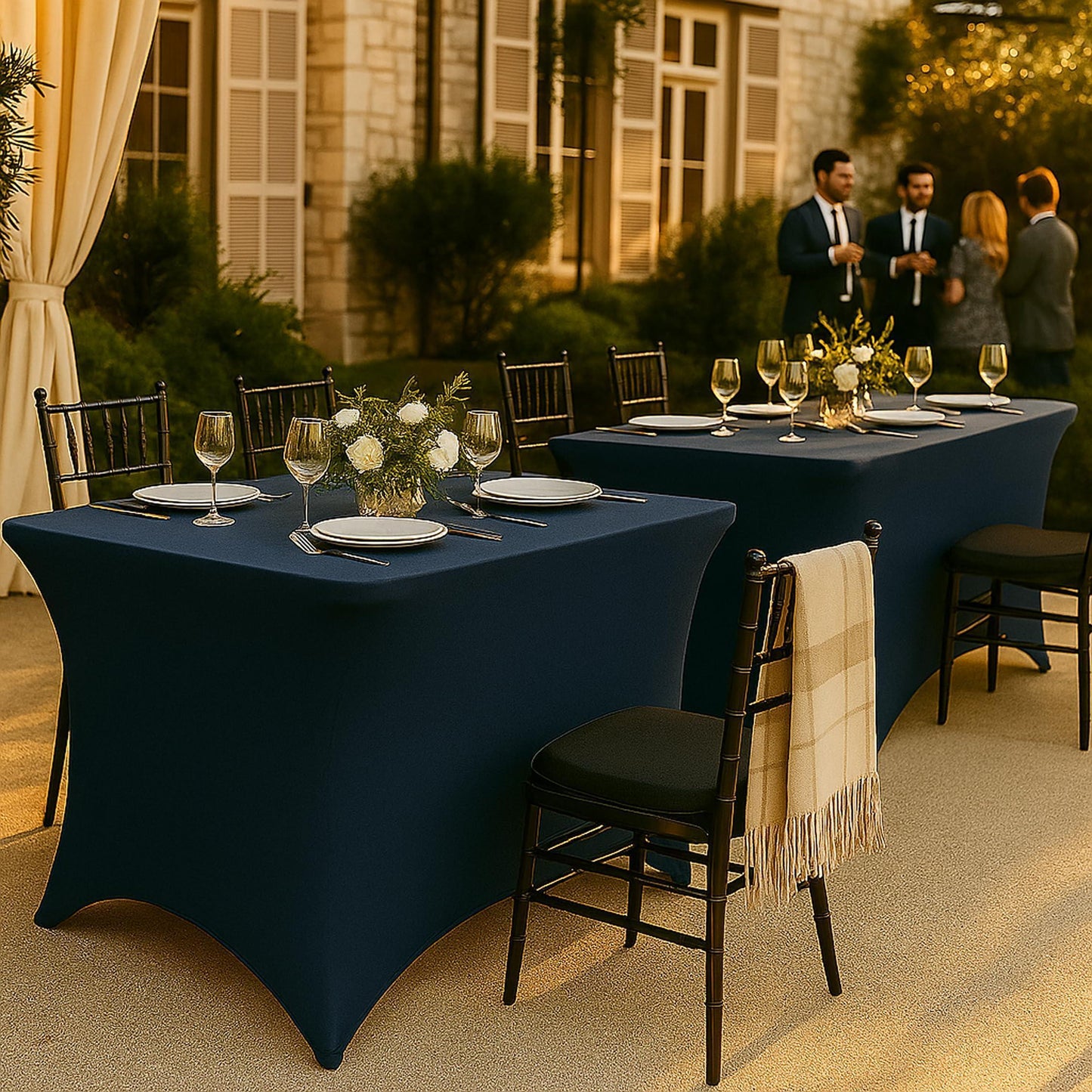 Navy Spandex Table Covers 6ft (2-Pack) – Stretch Fitted Wrinkle-Free Tablecloths with Elastic Leg Pockets for Events & Parties