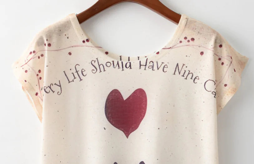“Every Life Should Have Nine Cats” T-Shirt – Cute Cat Print Tee for Women (XS–6XL)