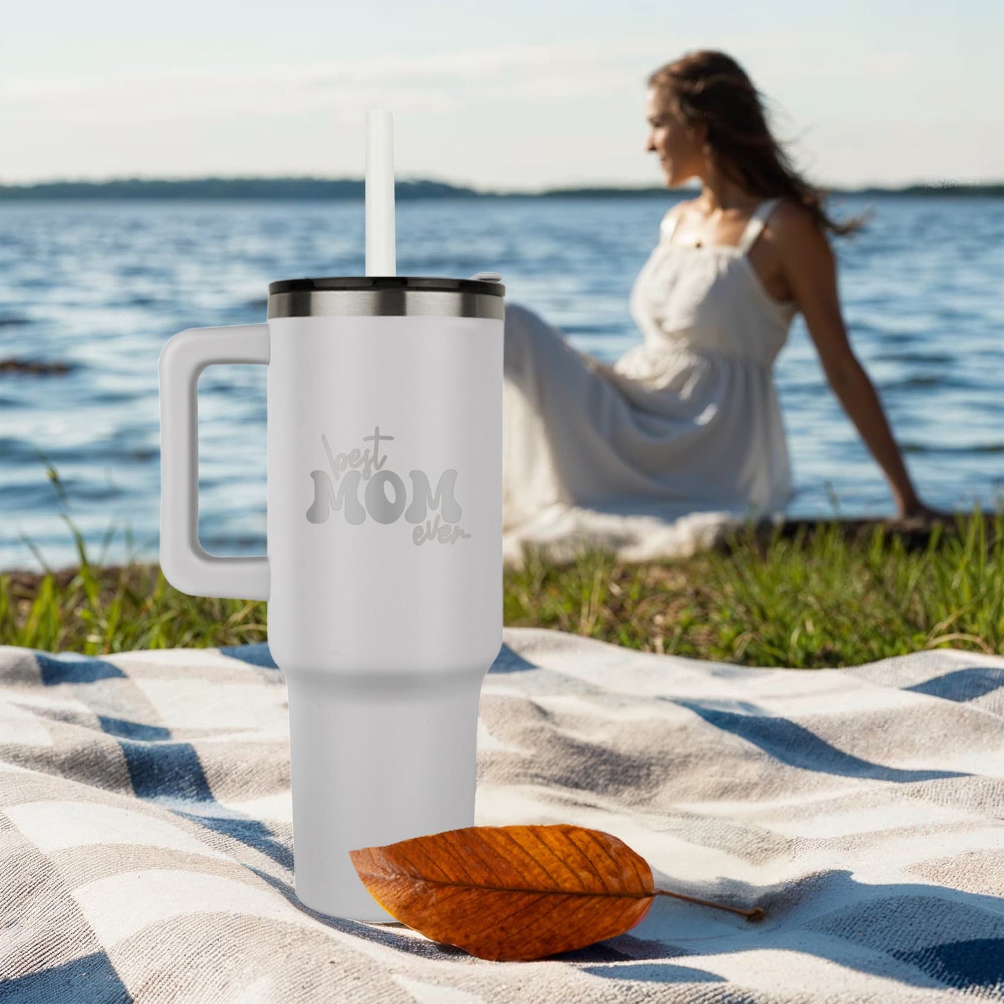 π Best Mom Ever β 40oz Laser Engraved Stainless Steel Tumbler with Handle & Straw