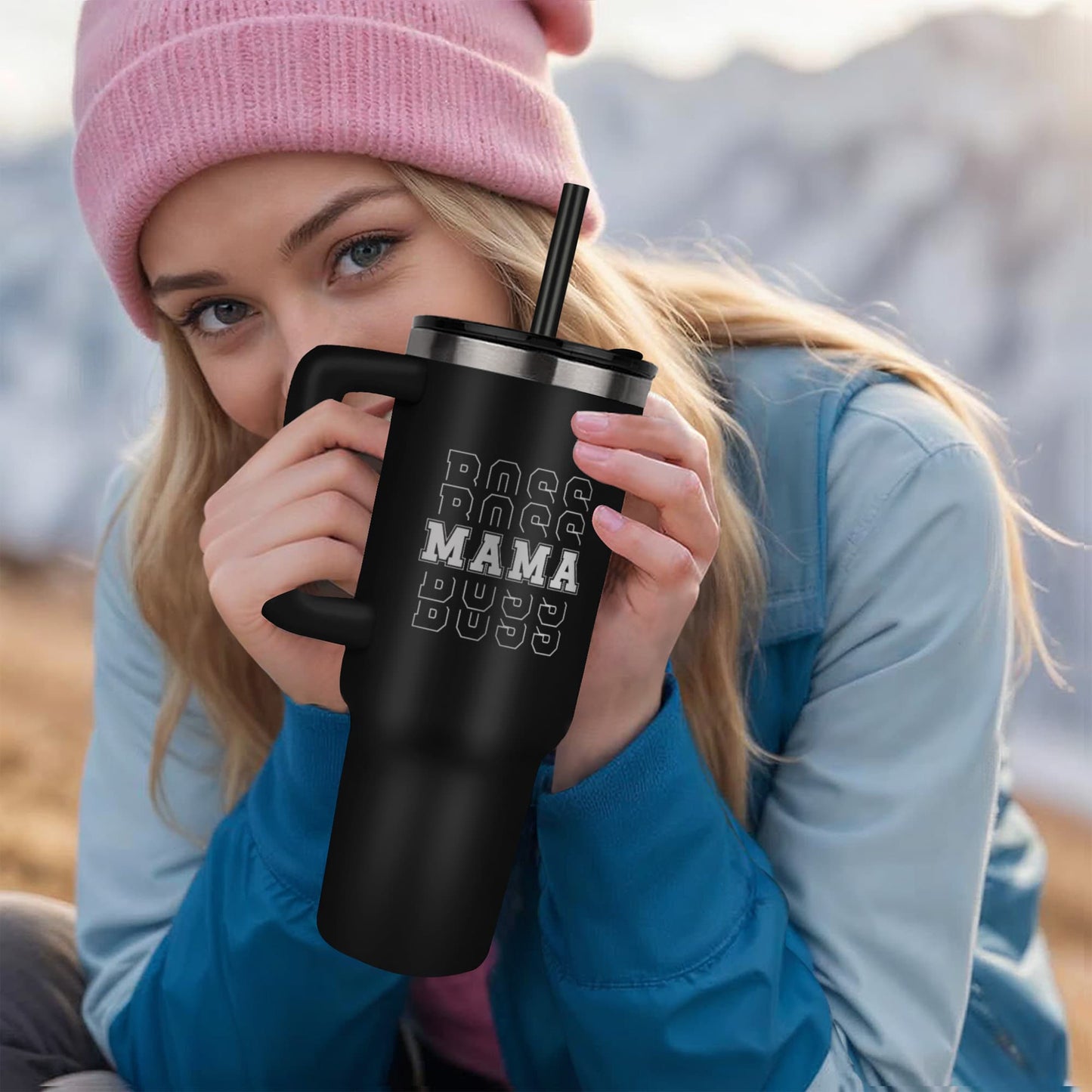 πΌ Boss Mama Laser Engraved 40oz Tumbler β Fueled by Coffee, Powered by Hustle π