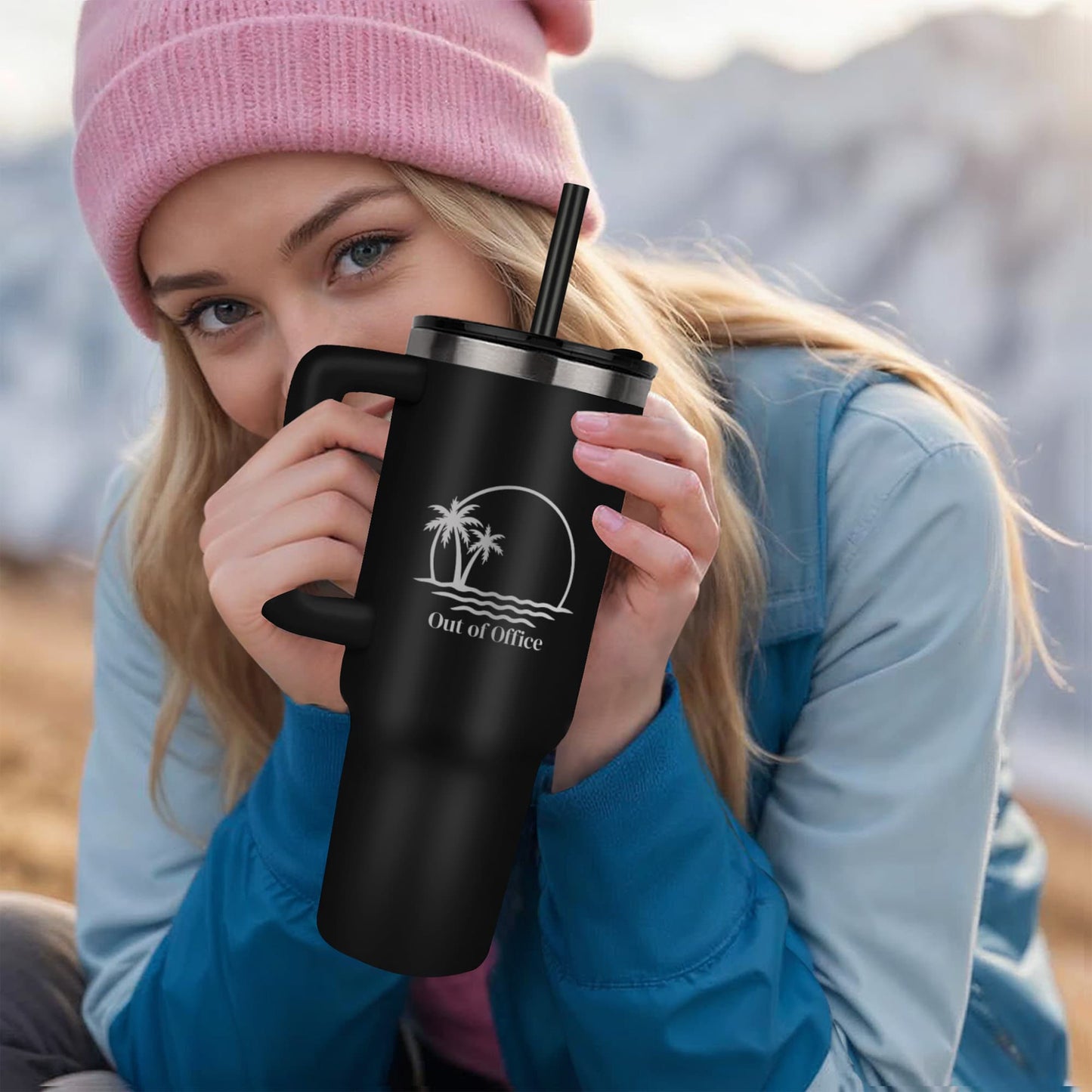 🌴 “Out of Office” Retirement Edition – 40oz Laser Engraved Stainless Steel Tumbler