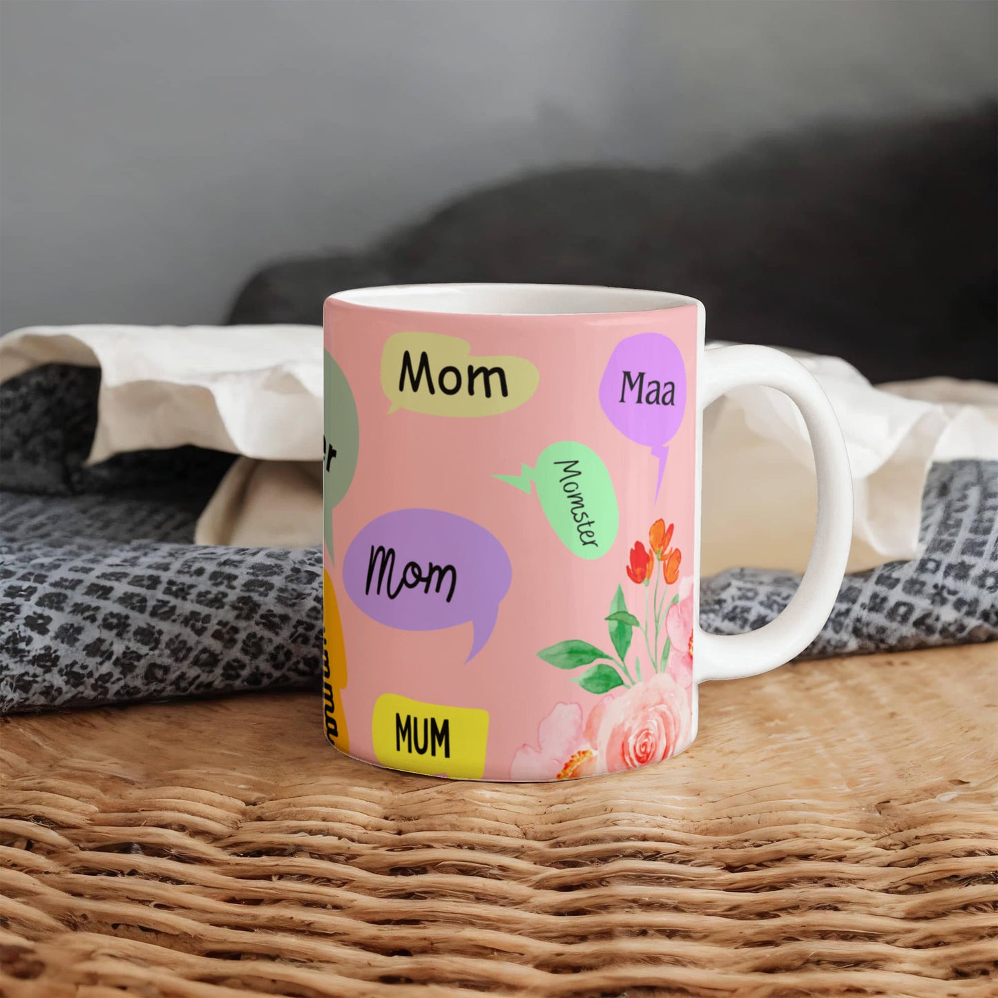š āMom, Mum, Momsterā Floral Ceramic Mug ā A Sip of Love in Every Name