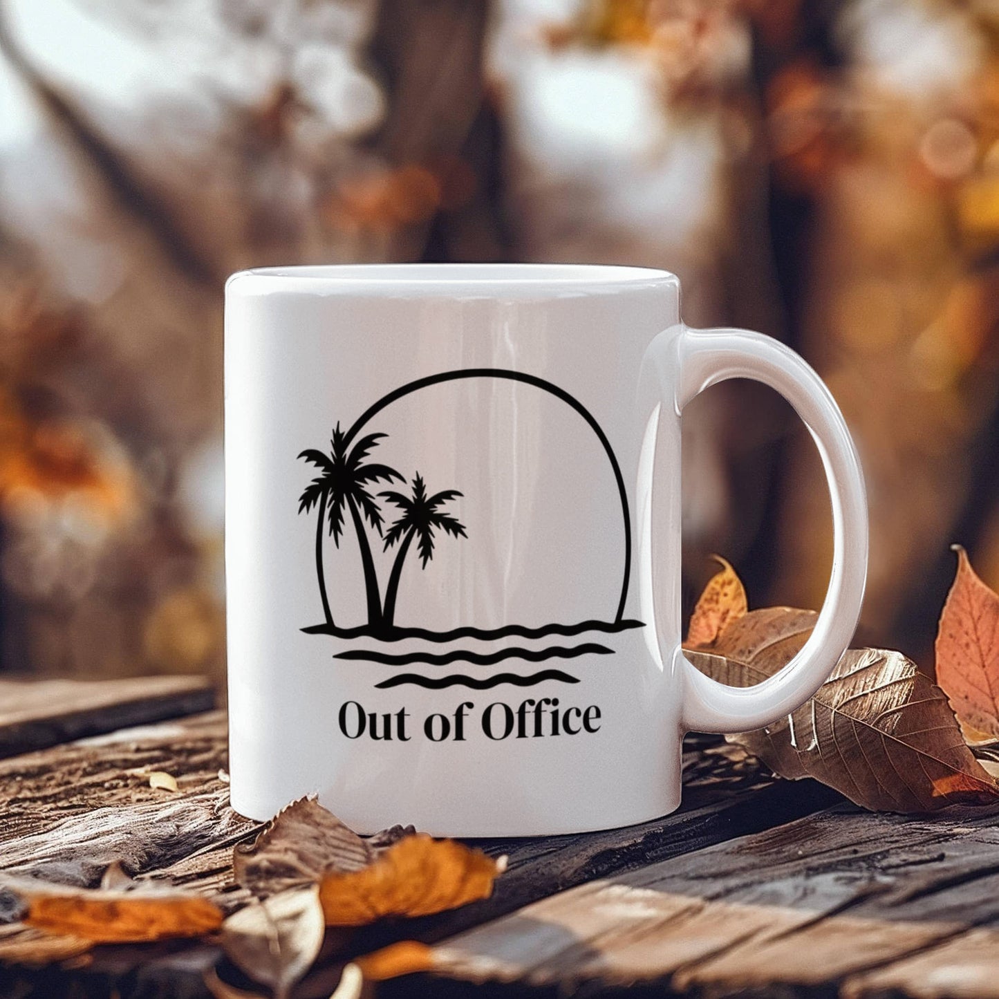 🌴 “Out of Office” Palm Tree Vacation Mug – 11oz & 15oz Ceramic Coffee Cup ☕
