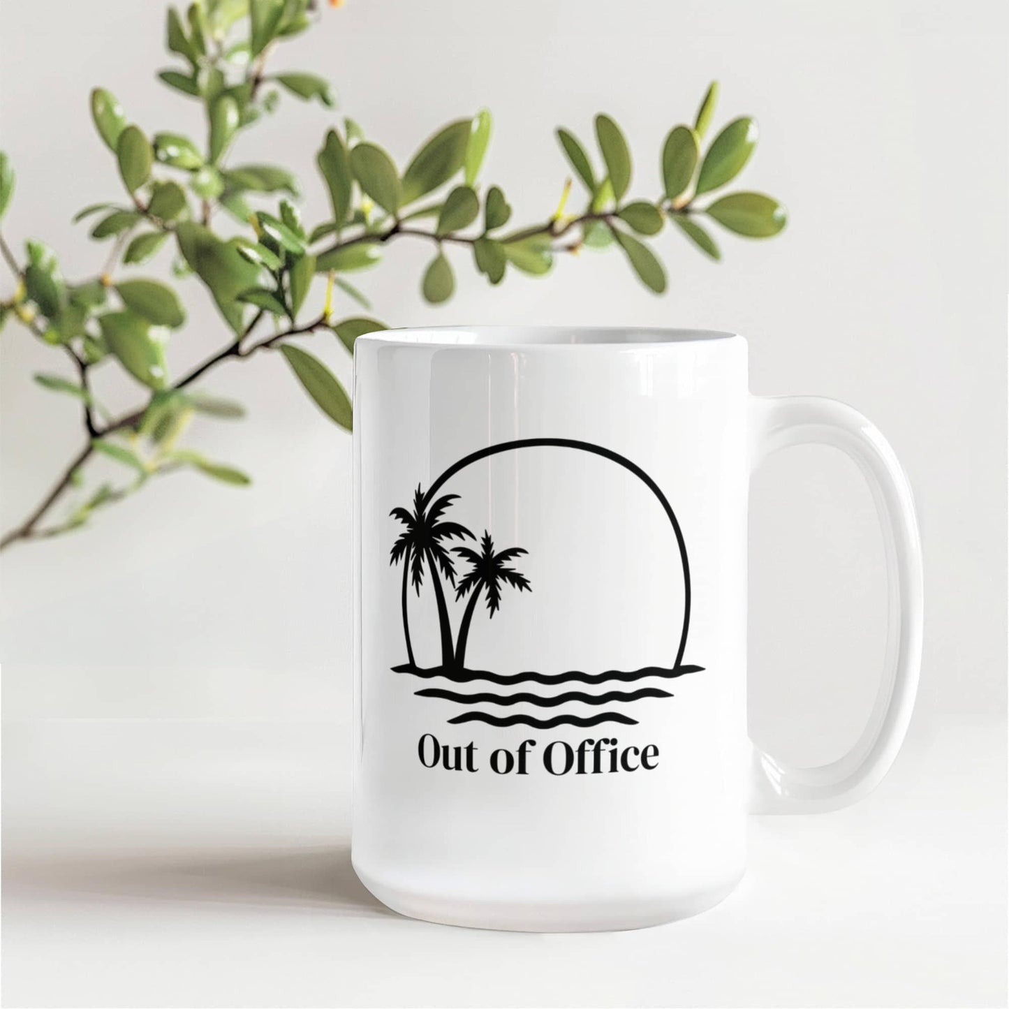 🌴 “Out of Office” Palm Tree Vacation Mug – 11oz & 15oz Ceramic Coffee Cup ☕