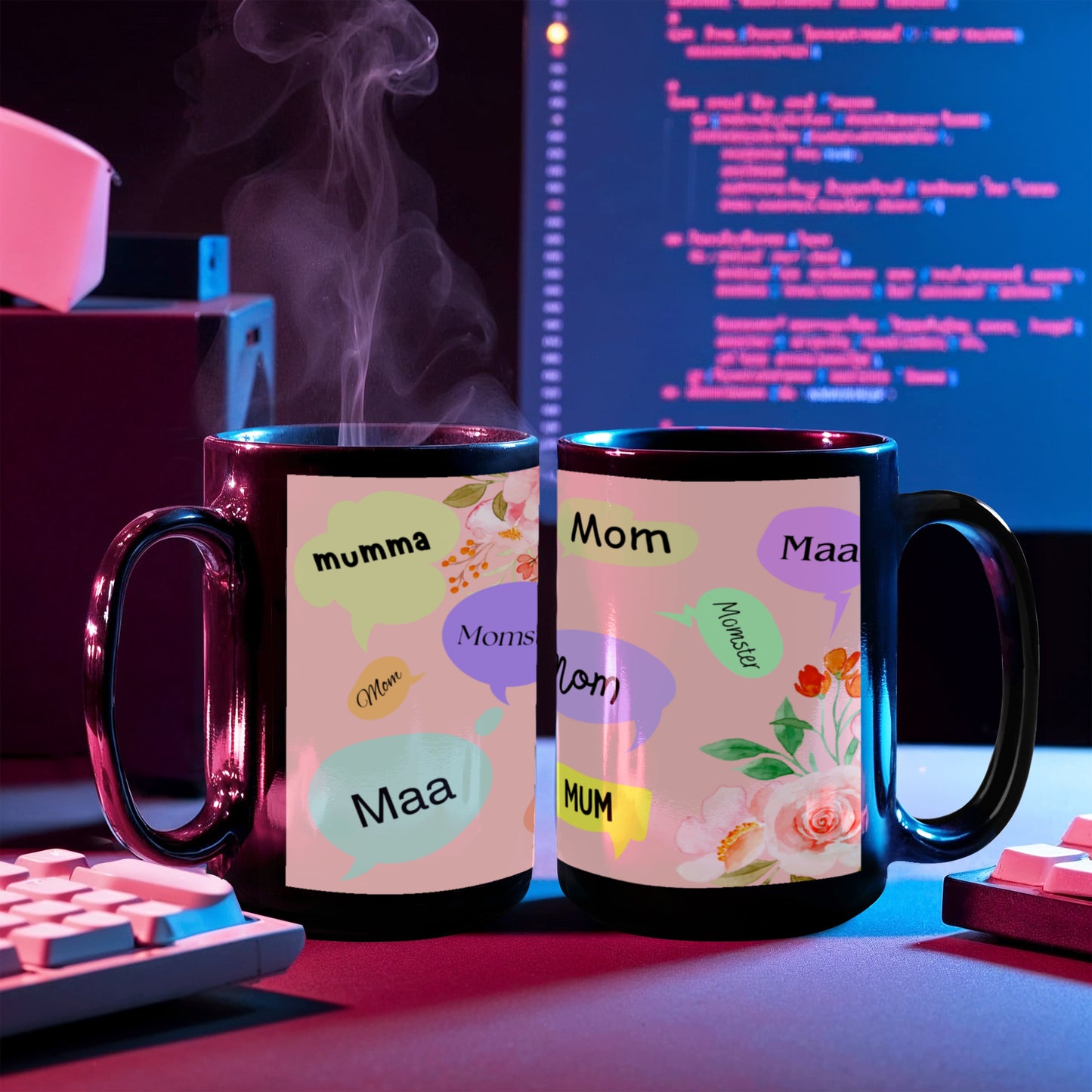 š āMom, Mum, Momsterā Floral Ceramic Mug ā A Sip of Love in Every Name