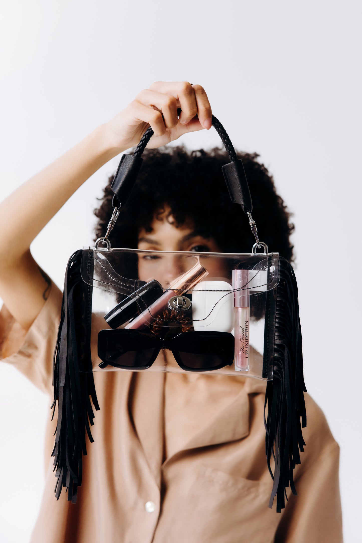 Clear Fringe Crossbody Bag – Stadium Approved Transparent Purse with Braided Strap & Chic Fringe Design