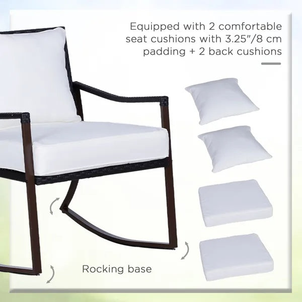 3-Piece Patio Rocking Bistro Set – Outdoor Wicker Rocking Chairs with Cushions & Side Table