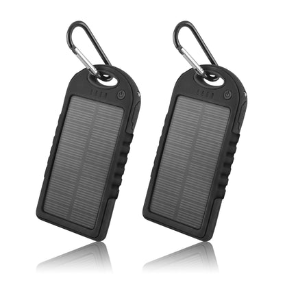 5000mAh Solar Power Bank Charger (2-Pack) – Portable Dual USB Outdoor Battery Pack with Solar Charging & Carabiner