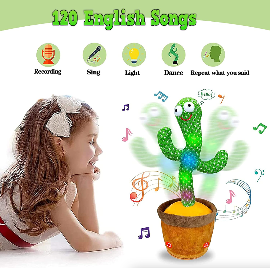 Dancing Cactus Plush Toy – Singing, Talking & Recording Interactive Toy with Lights (120 Songs)