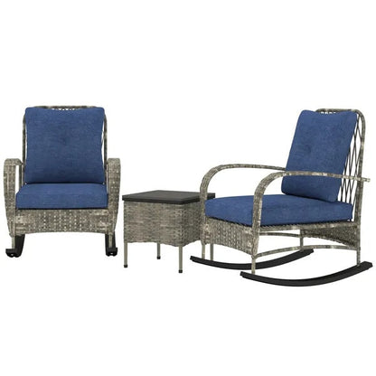3-Piece Wicker Patio Rocking Chair Set – Outdoor Rattan Lounge Chairs with Cushions & Side Table