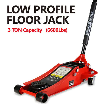 🔥 3-Ton Hydraulic Low Profile Racing Floor Jack – Dual Piston, Steel Body, 3.3"–18.5" Lift