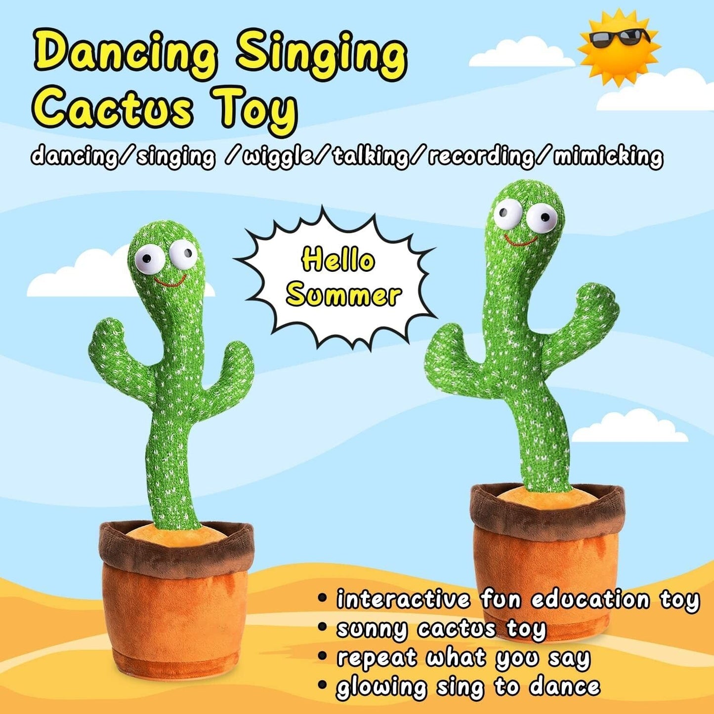 Dancing Cactus Plush Toy – Singing, Talking & Recording Interactive Toy with Lights (120 Songs)
