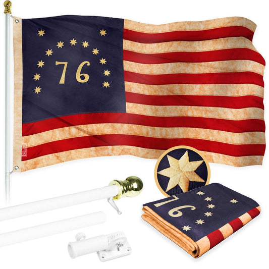 Deluxe 6 ft Tangle-Free Spinning Flagpole Kit with 3×5 ft Tea-Stained Bennington 76 Flag – Heavy Duty Aluminum Outdoor Flag Pole Set