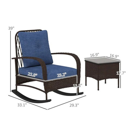 3-Piece Wicker Patio Rocking Chair Set – Outdoor Rattan Lounge Chairs with Cushions & Side Table
