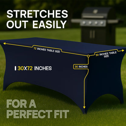 Navy Spandex Table Covers 6ft (2-Pack) – Stretch Fitted Wrinkle-Free Tablecloths with Elastic Leg Pockets for Events & Parties