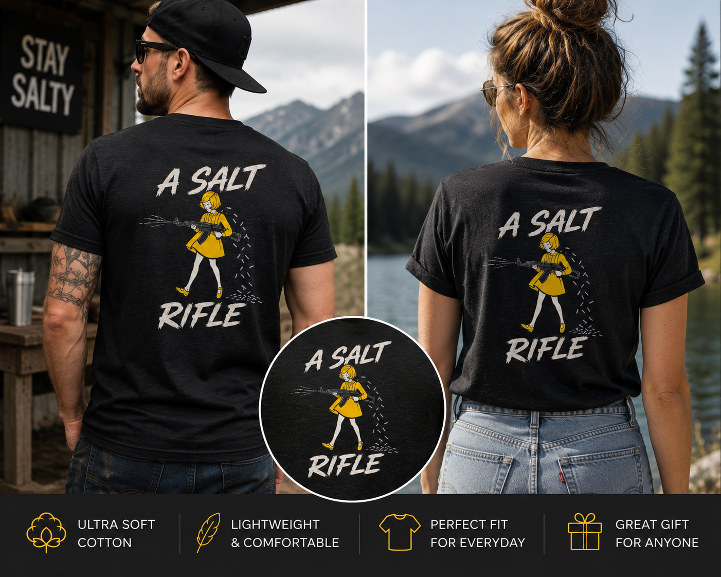 A Salt Rifle T-Shirt – Funny Salt Girl Graphic Tee | Vintage-Inspired Outdoor Humor Shirt