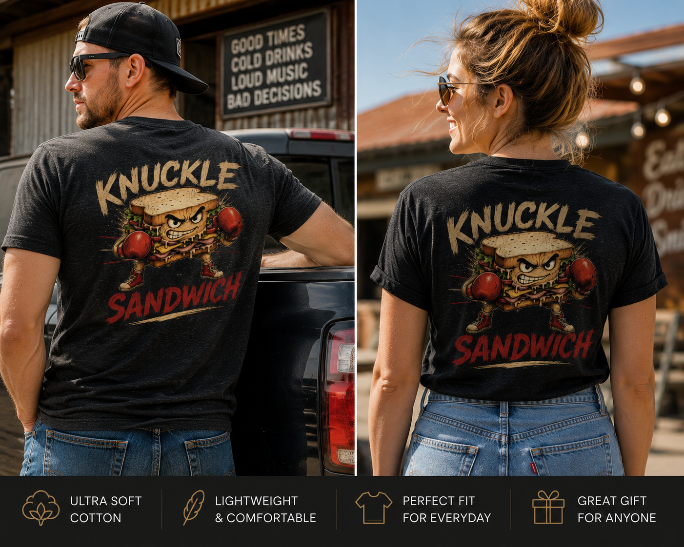 Knuckle Sandwich T-Shirt – Funny Fighting Sandwich Graphic Tee | Vintage Boxing Humor Shirt