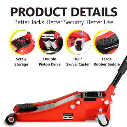 🔥 3-Ton Hydraulic Low Profile Racing Floor Jack – Dual Piston, Steel Body, 3.3"–18.5" Lift