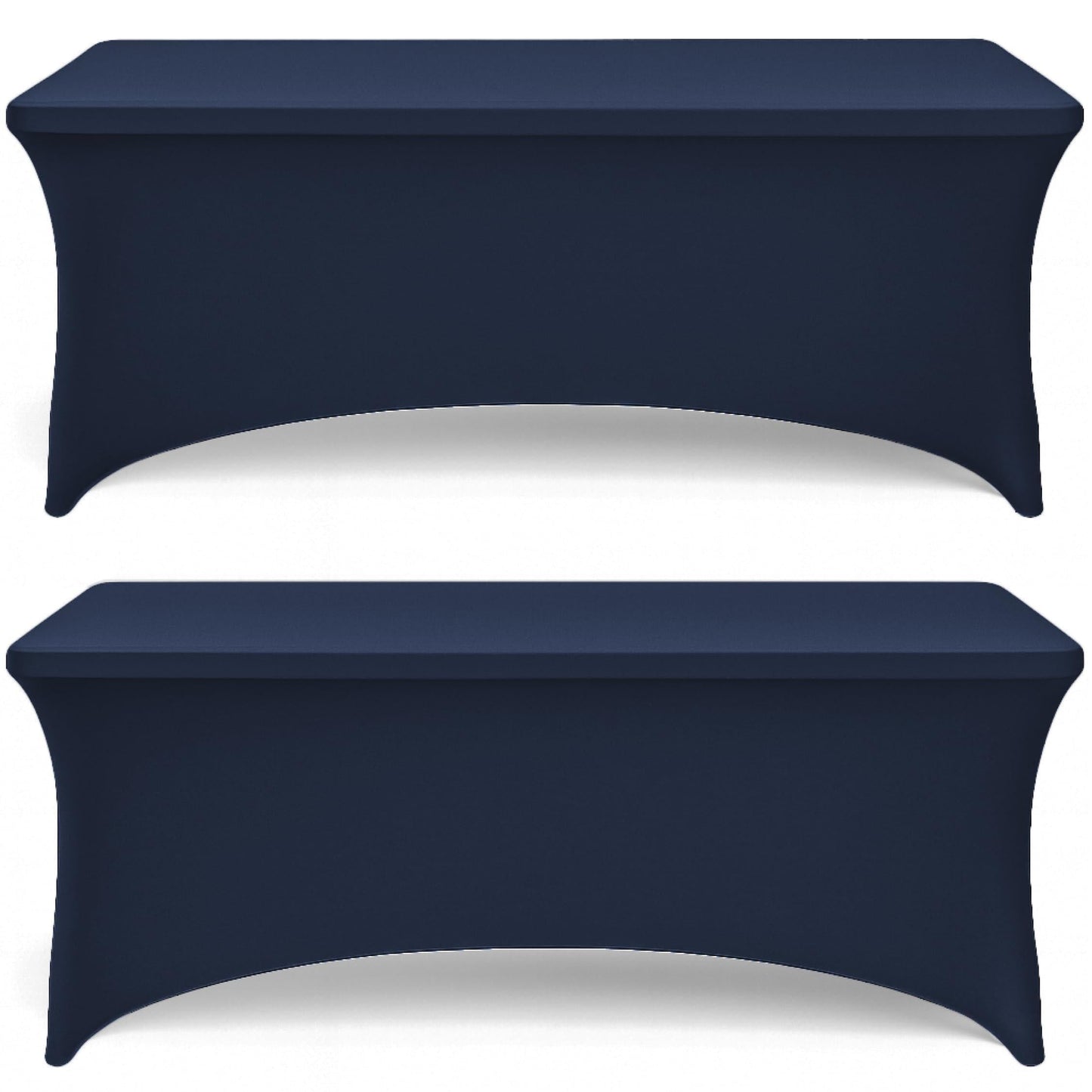 Navy Spandex Table Covers 6ft (2-Pack) – Stretch Fitted Wrinkle-Free Tablecloths with Elastic Leg Pockets for Events & Parties