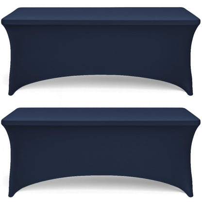 Navy Spandex Table Covers 6ft (2-Pack) – Stretch Fitted Wrinkle-Free Tablecloths with Elastic Leg Pockets for Events & Parties