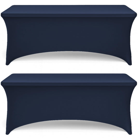 Navy Spandex Table Covers 6ft (2-Pack) – Stretch Fitted Wrinkle-Free Tablecloths with Elastic Leg Pockets for Events & Parties