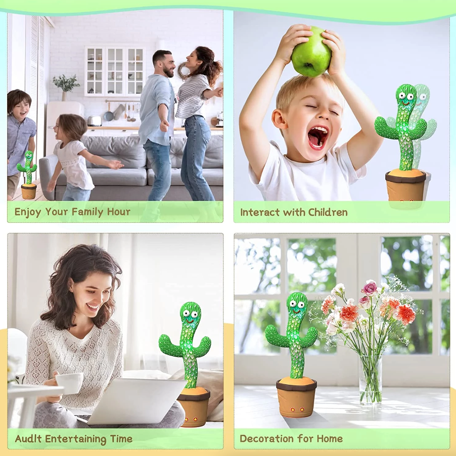 Dancing Cactus Plush Toy – Singing, Talking & Recording Interactive Toy with Lights (120 Songs)