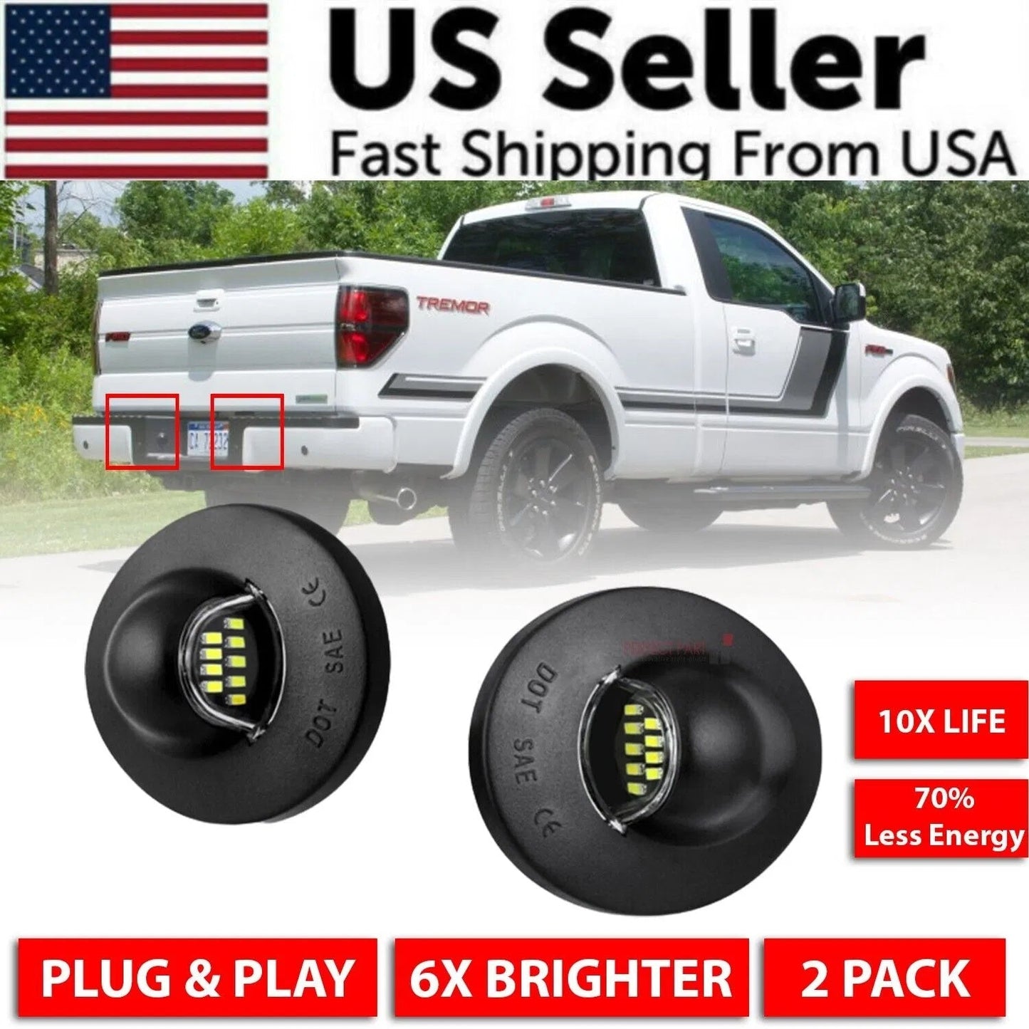 LED License Plate Lights for Ford F150 F250 F350 (2-Pack) – Ultra Bright Plug & Play Rear Bumper Tag Lamps