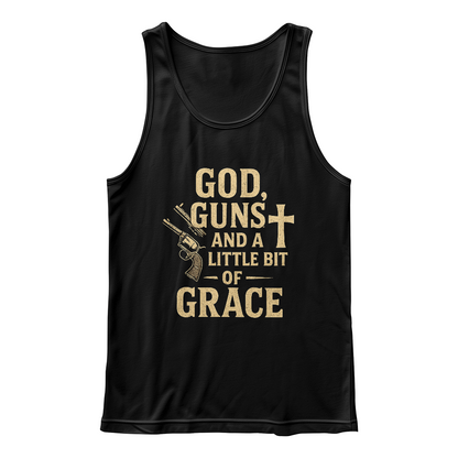 ✝️ God, Guns & Grace Tank – Rooted in Faith. Ready for Anything - Black/Gold