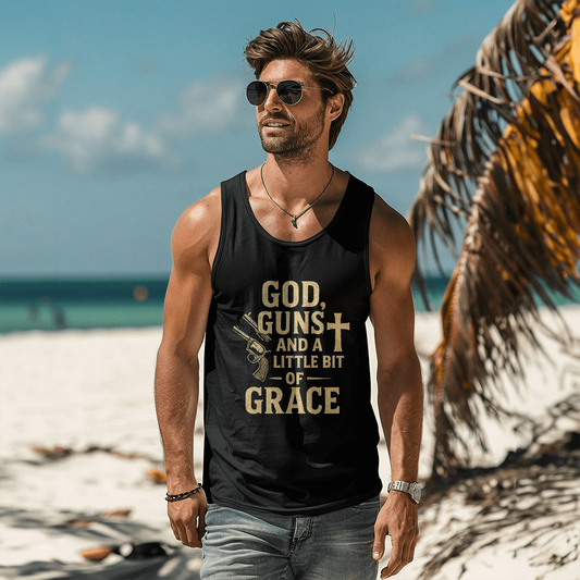 ✝️ God, Guns & Grace Tank – Rooted in Faith. Ready for Anything - Black/Gold