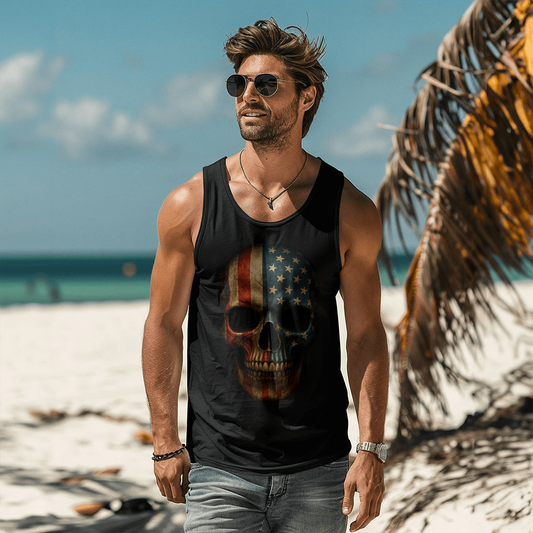 Freedom Never Dies Tank – Full Front Skull Flag Print 🔥
