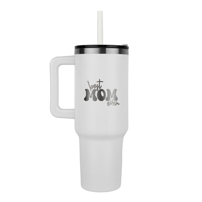 💖 Best Mom Ever – 40oz Laser Engraved Stainless Steel Tumbler with Handle & Straw