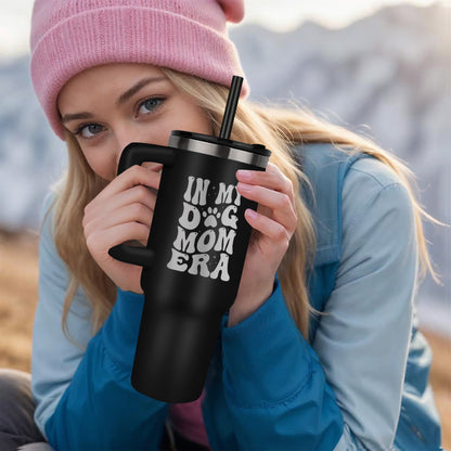 🐾 In My Dog Mom Era – 40oz Laser Engraved Tumbler for Pet-Loving Queens 🐾