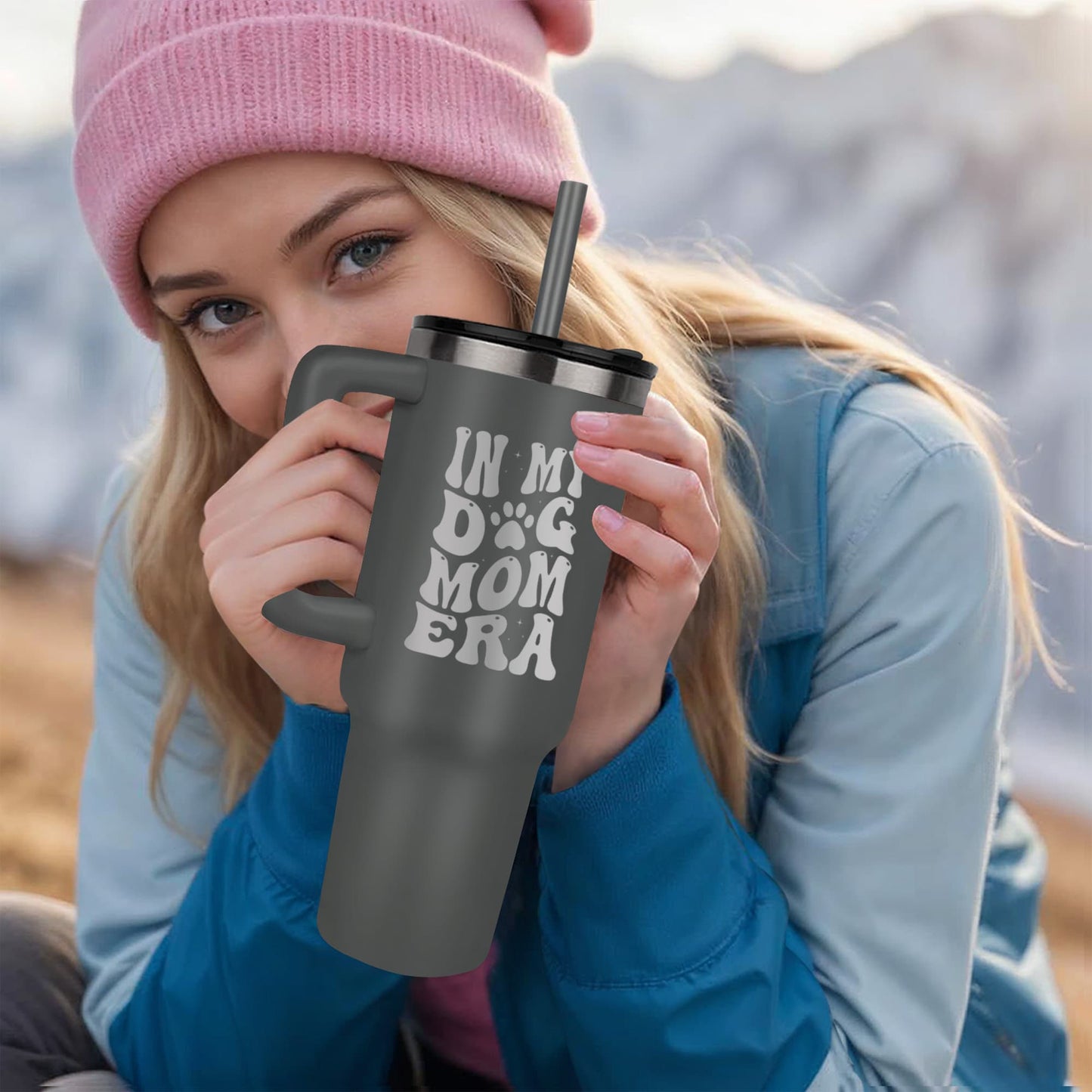 🐾 In My Dog Mom Era – 40oz Laser Engraved Tumbler for Pet-Loving Queens 🐾