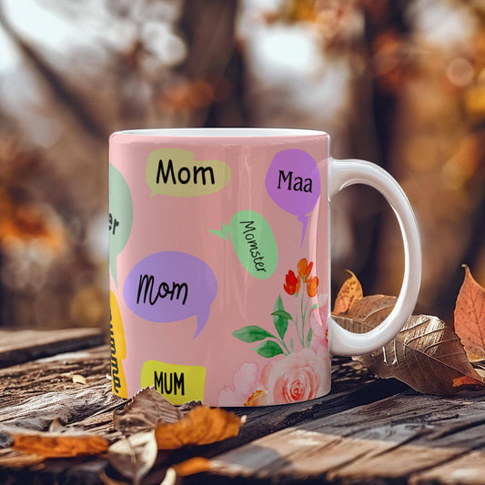 💐 “Mom, Mum, Momster” Floral Ceramic Mug – A Sip of Love in Every Name