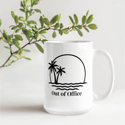 🌴 “Out of Office” Palm Tree Vacation Mug – 11oz & 15oz Ceramic Coffee Cup ☕