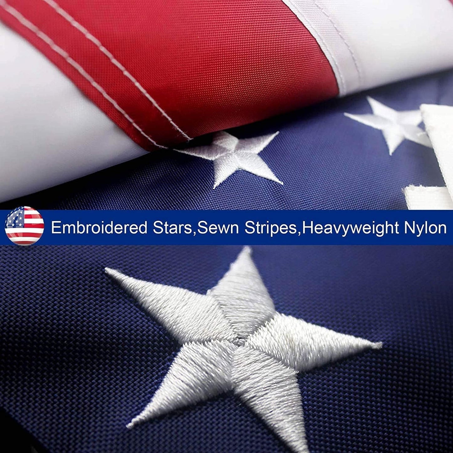 Premium Embroidered American Flag – Heavy-Duty Outdoor Flag with Sewn Stripes & Brass Grommets (Multiple Sizes)