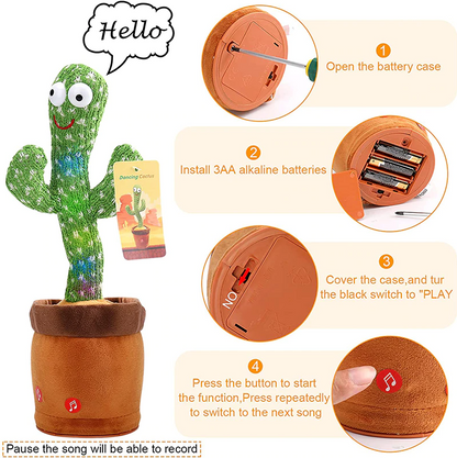 Dancing Cactus Plush Toy – Singing, Talking & Recording Interactive Toy with Lights (120 Songs)