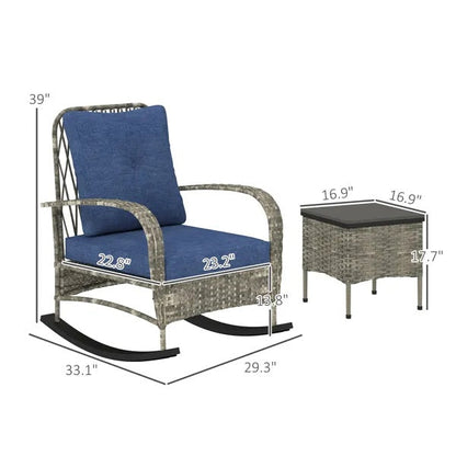 3-Piece Wicker Patio Rocking Chair Set – Outdoor Rattan Lounge Chairs with Cushions & Side Table