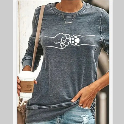 Peekaboo Cat Print Pullover – Long Sleeve Cotton Tee for Women (S–4XL)
