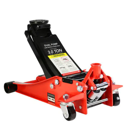 🔥 3-Ton Hydraulic Low Profile Racing Floor Jack – Dual Piston, Steel Body, 3.3"–18.5" Lift