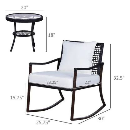 3-Piece Patio Rocking Bistro Set – Outdoor Wicker Rocking Chairs with Cushions & Side Table