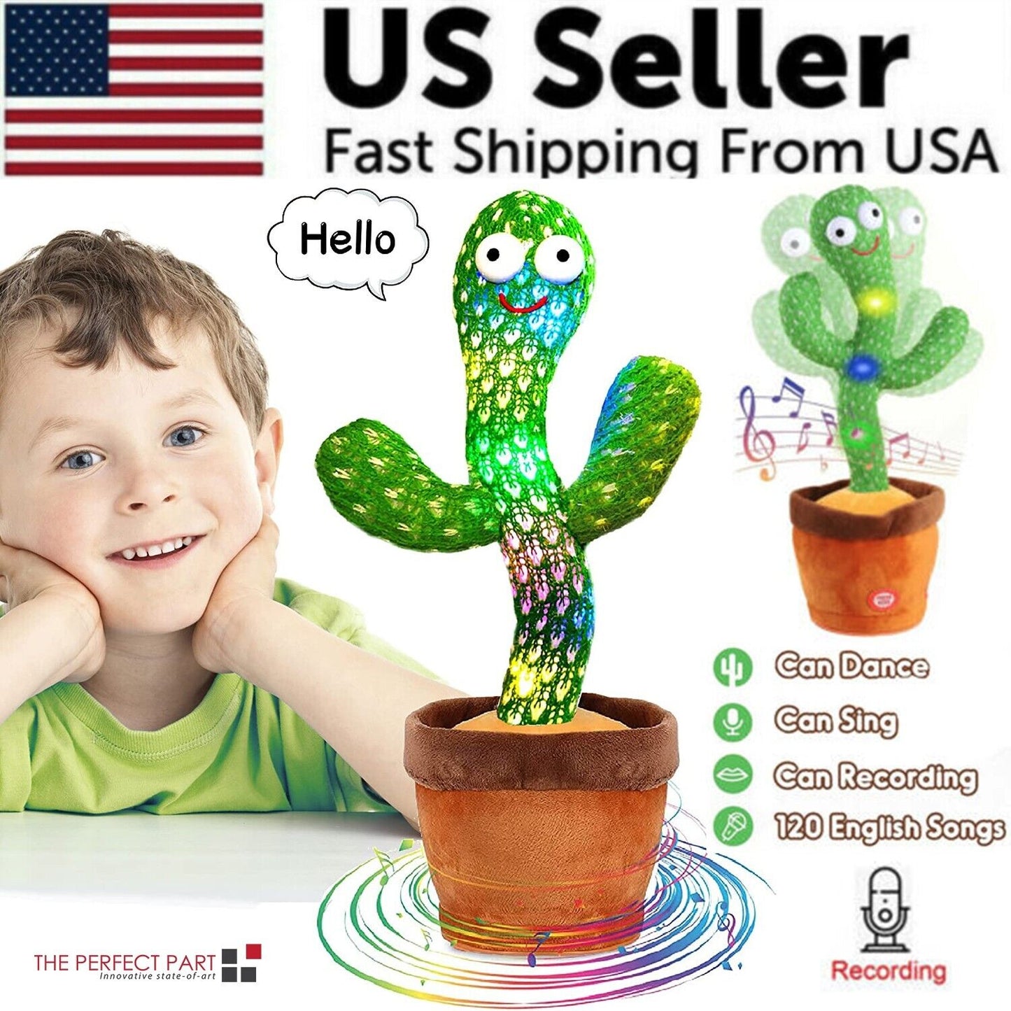 Dancing Cactus Plush Toy – Singing, Talking & Recording Interactive Toy with Lights (120 Songs)