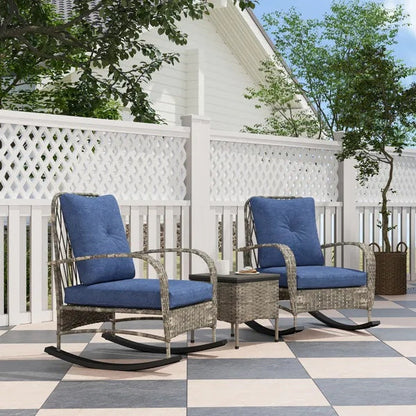 3-Piece Wicker Patio Rocking Chair Set – Outdoor Rattan Lounge Chairs with Cushions & Side Table