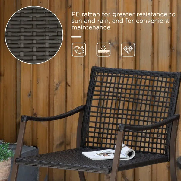 3-Piece Patio Rocking Bistro Set – Outdoor Wicker Rocking Chairs with Cushions & Side Table