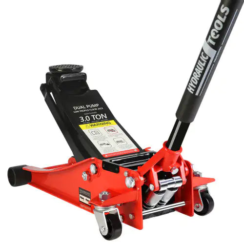🔥 3-Ton Hydraulic Low Profile Racing Floor Jack – Dual Piston, Steel Body, 3.3"–18.5" Lift